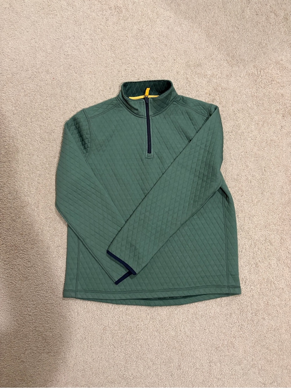 J. Crew Forest Green Quilted Half-Zip with Navy Trim